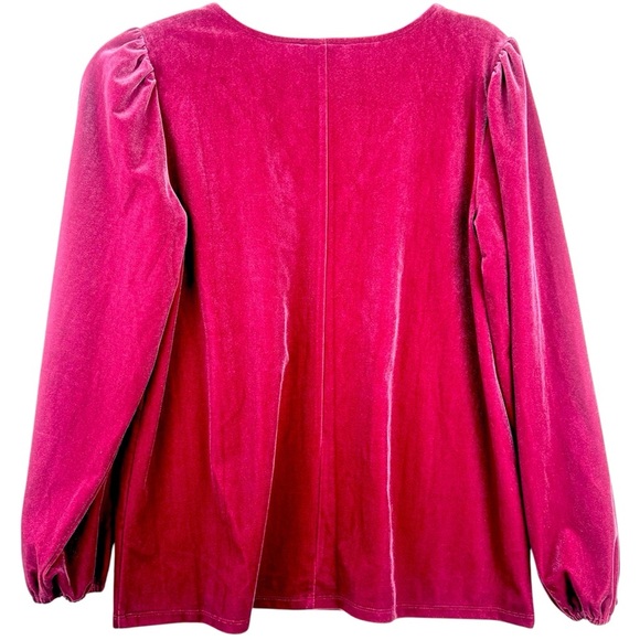 LOFT Women's Fuchsia Velvet Blouse NWOT Long Balloon Sleeves Barbiecore Small - Picture 2 of 9